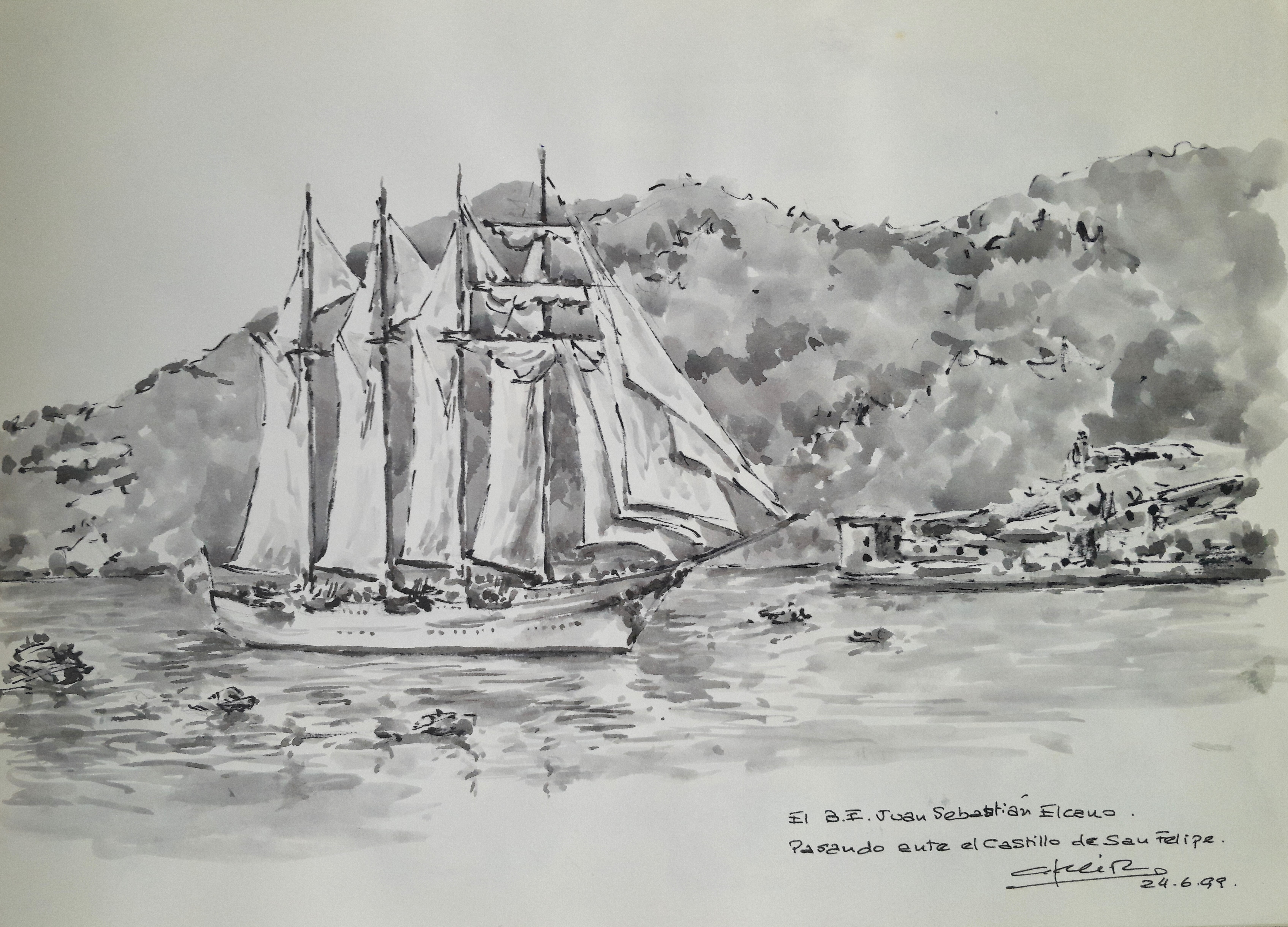 El B.E. Juan Sebastian Elcano pasando ante el Castillo de  San Felipe